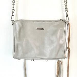 Rebecca Minkoff Mini 5 Zip Gray Leather Crossbody Bag Silver Chain Tassel